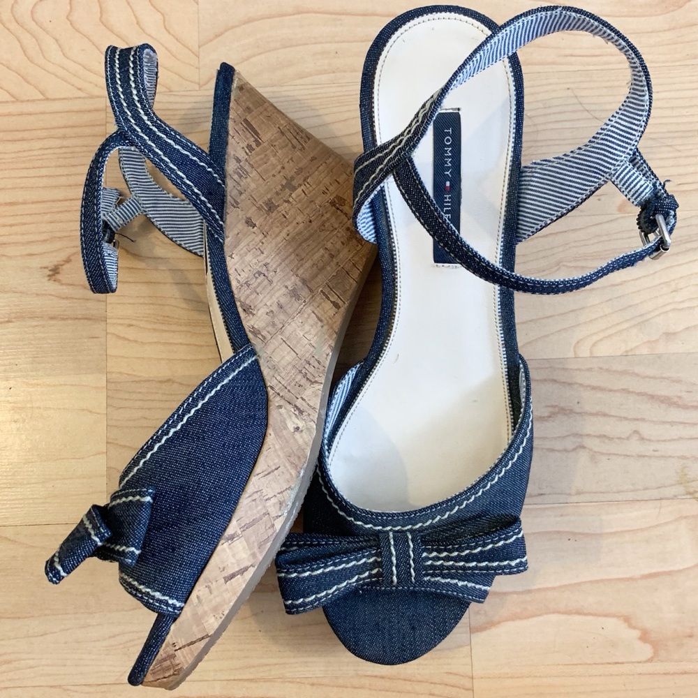 Tommy Hilfiger Denim Bow Cork Wedges 9